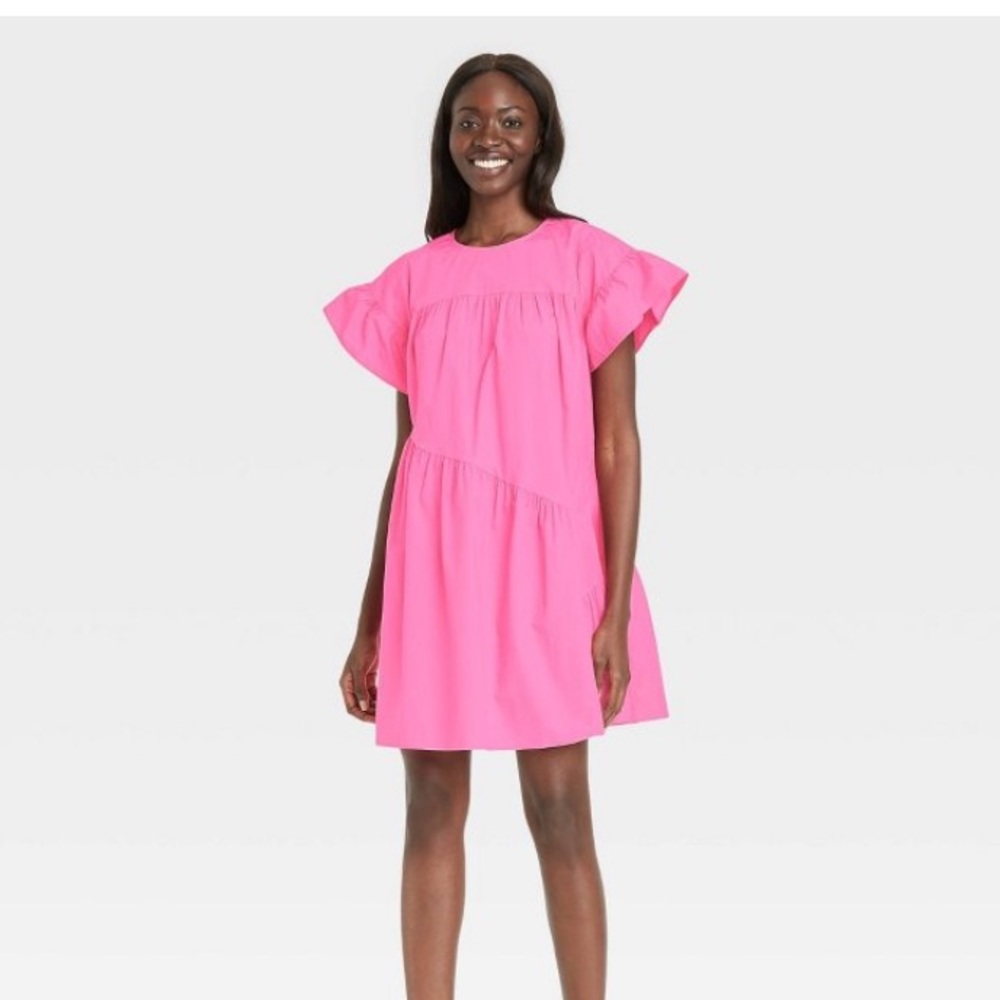 Who What Wear- Women’s Short Sleeve Ruffle Dress Hot Pink Size XS